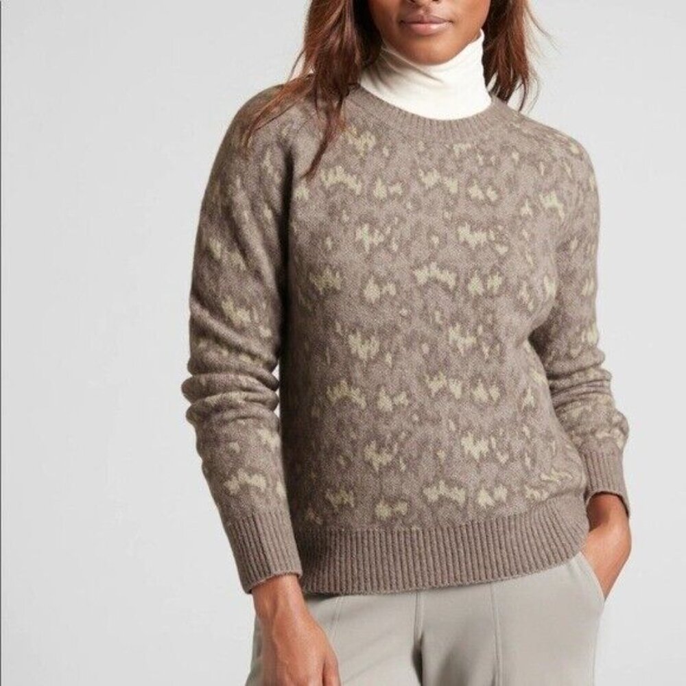 Athleta Merino Wool Crewneck Sweater Hawthorn Animal Print Size M